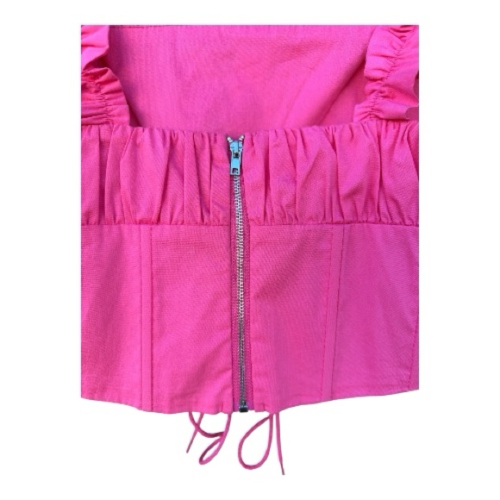 Forever 21 Pink Corset Crop Top Lace Up Ruffle Milkmaid Coquette M - Picture 5 of 7
